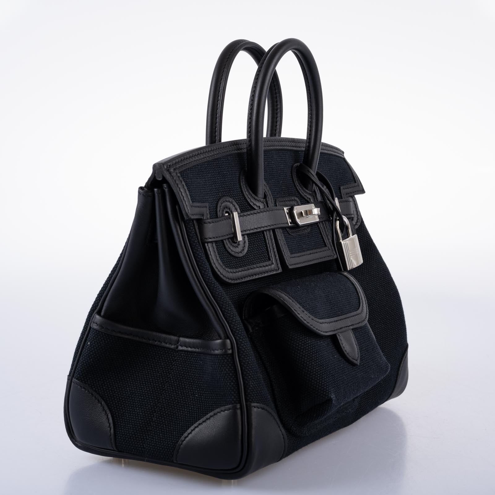 Hermès Birkin 25 Cargo Black Toile Goeland & Swift Leather Palladium Hardware