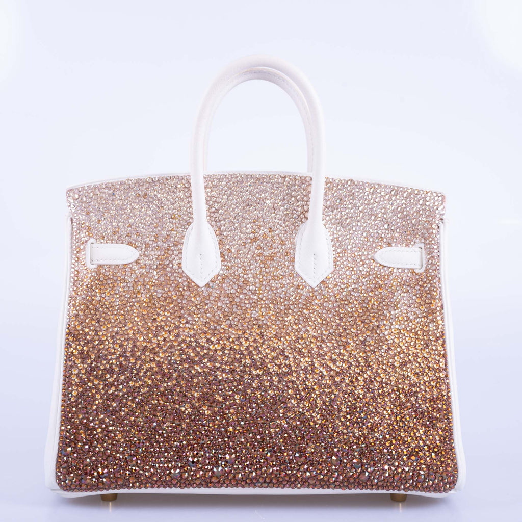 Hermès Birkin 25 JaneFinds Custom Shop "The Ombré" Swarovski Crystal Blanc Base Gold Hardware
