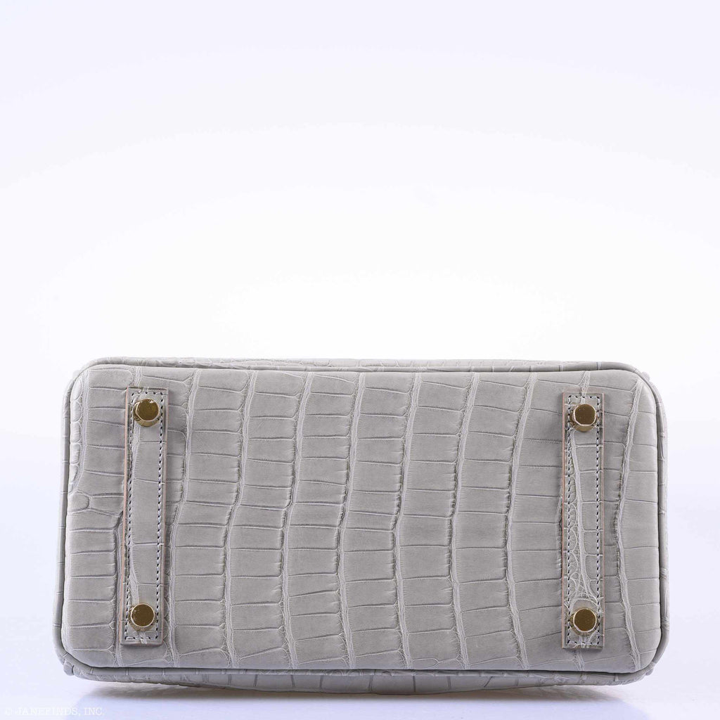 Hermès Birkin 25 Matte Gris Perle Alligator Gold Hardware - 2019, D
