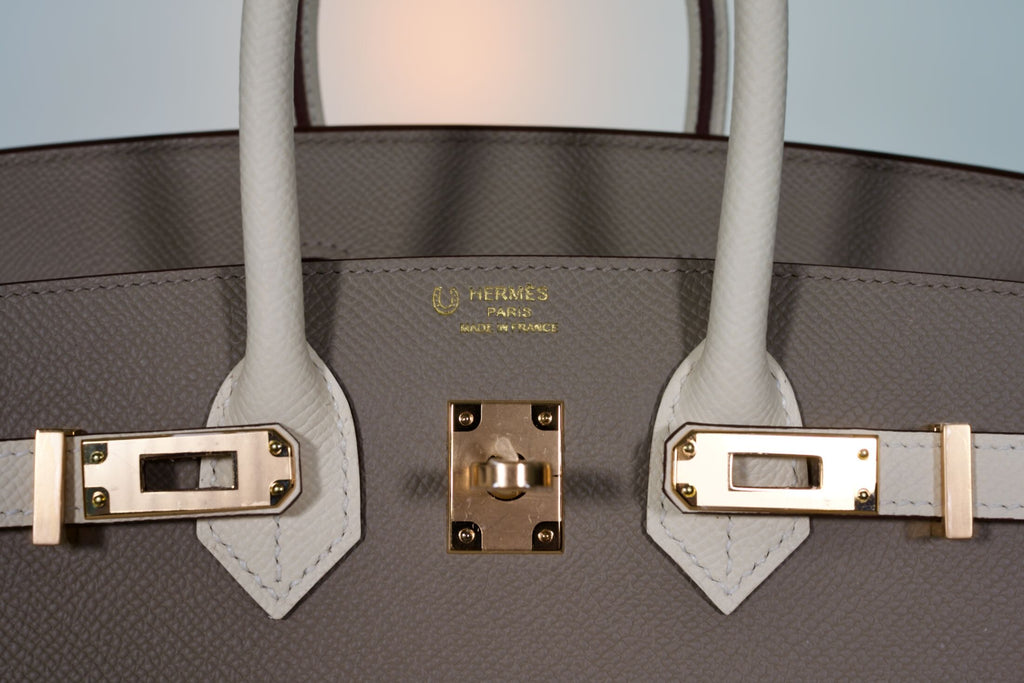 Hermès Birkin 25 Sellier HSS Bi-Color Gris Asphalte and Nata Epsom with Rose Gold Hardware