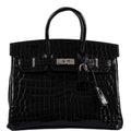 Hermès Birkin 25 Shiny Black Niloticus Crocodile with Palladium Hardware - 2019, D