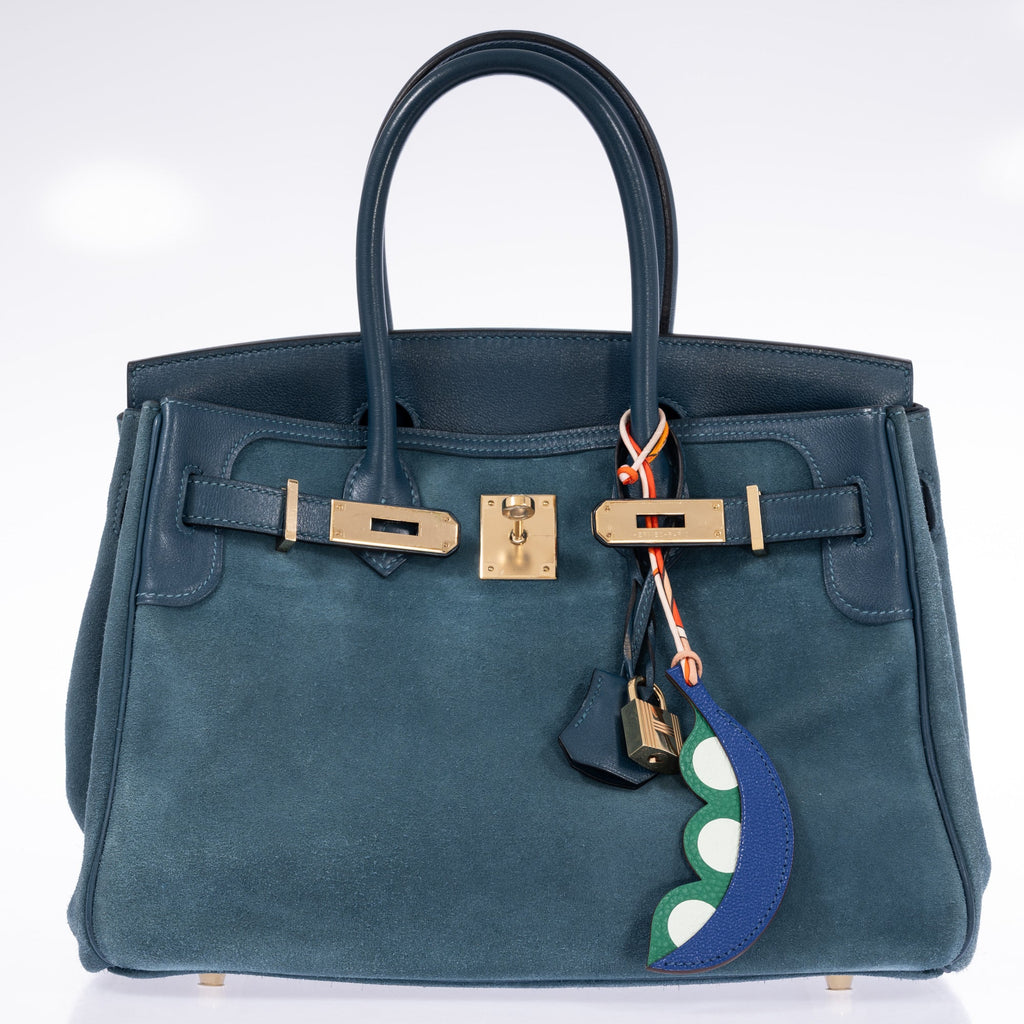 Hermès Birkin 30 Bleu Tempête Grizzly Doblis/Swift Permabrass Hardware