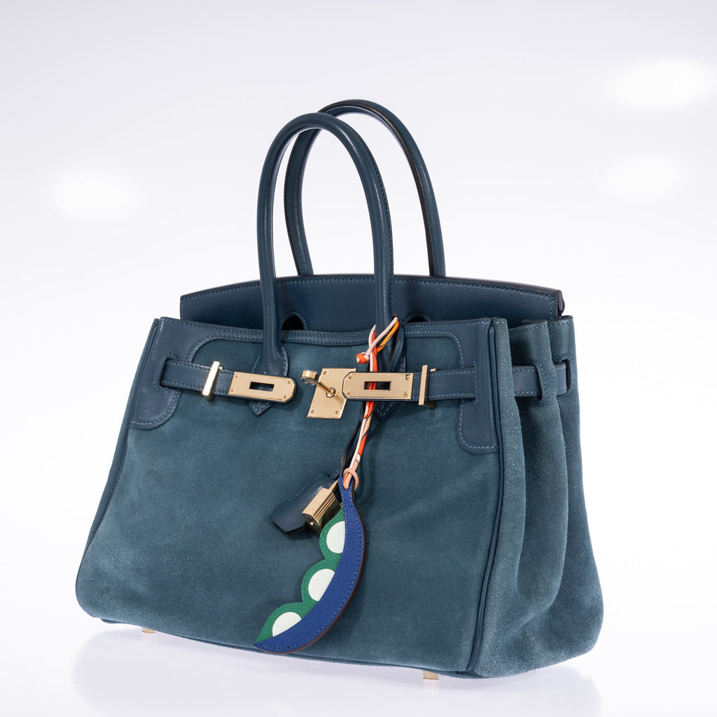 Hermès Birkin 30 Bleu Tempête Grizzly Doblis/Swift Permabrass Hardware