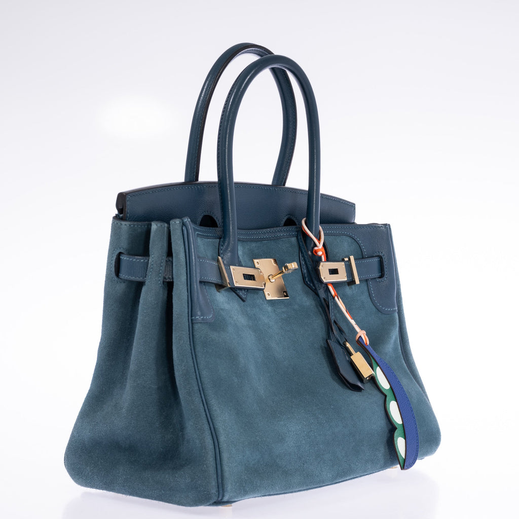 Hermès Birkin 30 Bleu Tempête Grizzly Doblis/Swift Permabrass Hardware
