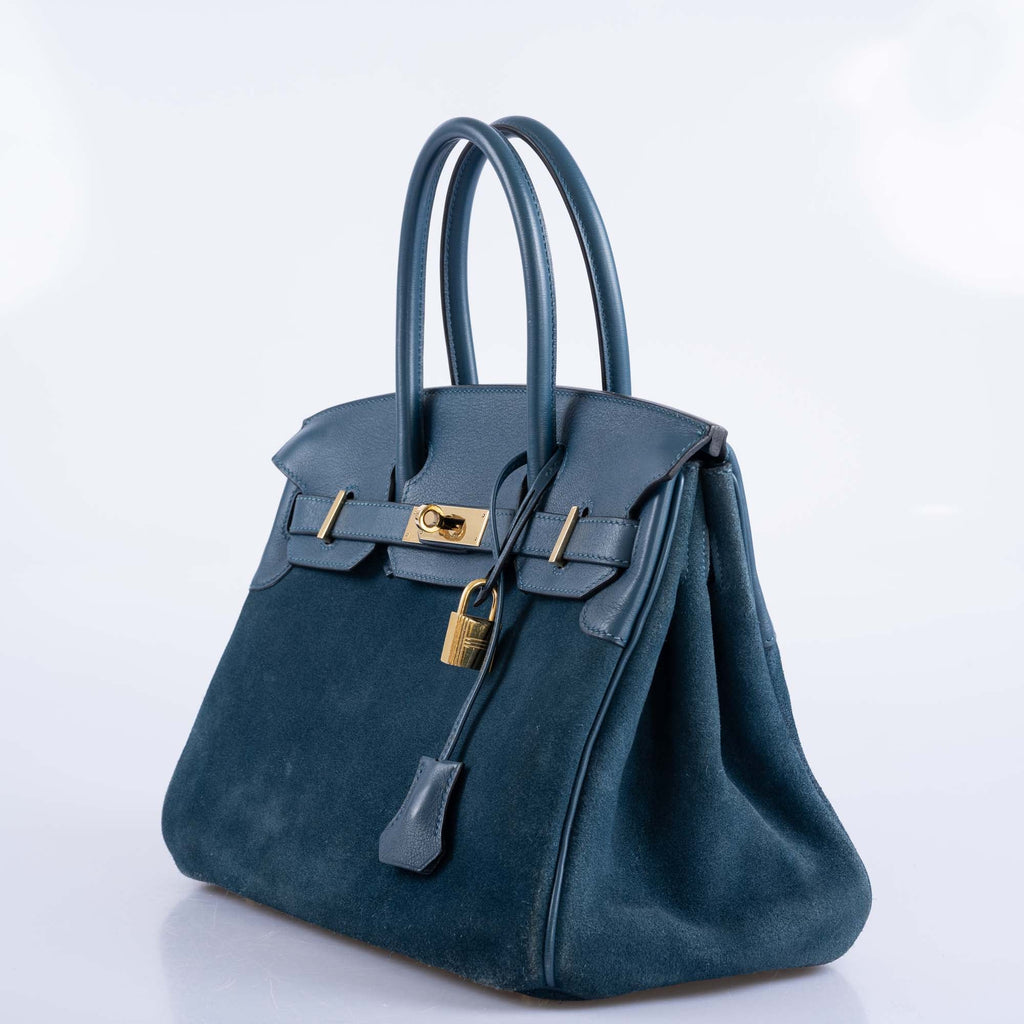 Hermès Birkin 30 Bleu Tempête Grizzly Doblis/Swift Permabrass Hardware