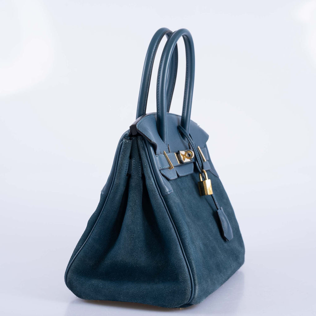 Hermès Birkin 30 Bleu Tempête Grizzly Doblis/Swift Permabrass Hardware