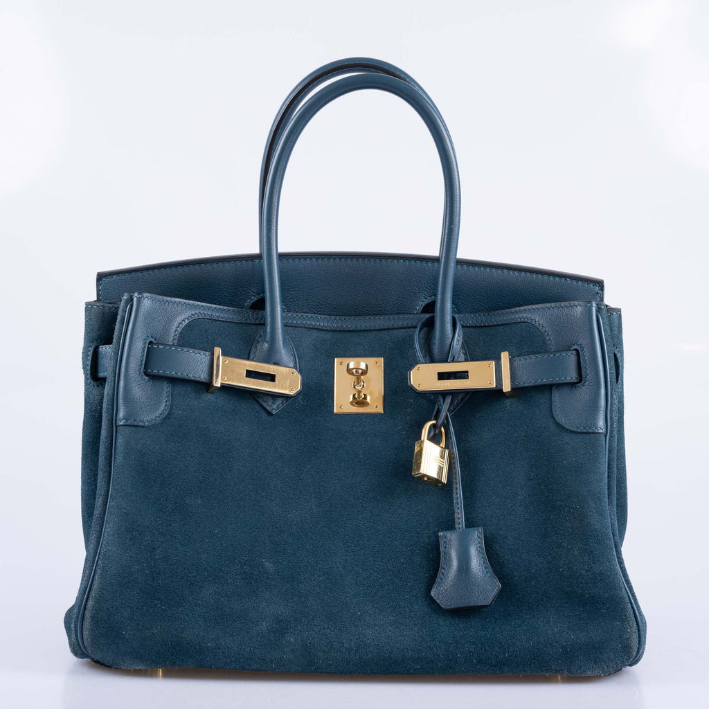 Hermès Birkin 30 Bleu Tempête Grizzly Doblis/Swift Permabrass Hardware