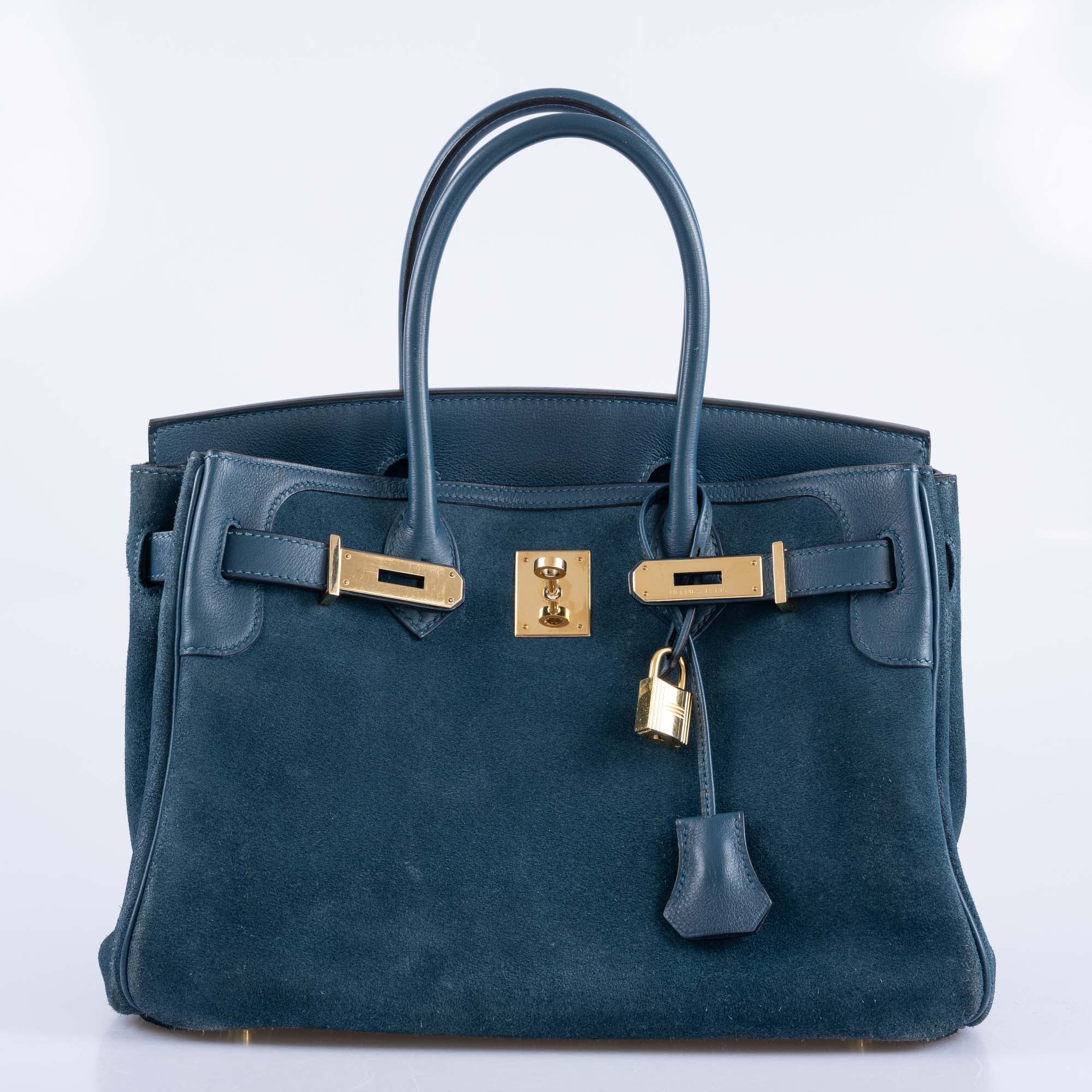 Hermès Birkin 30 Bleu Tempête Grizzly Doblis/Swift Permabrass Hardware