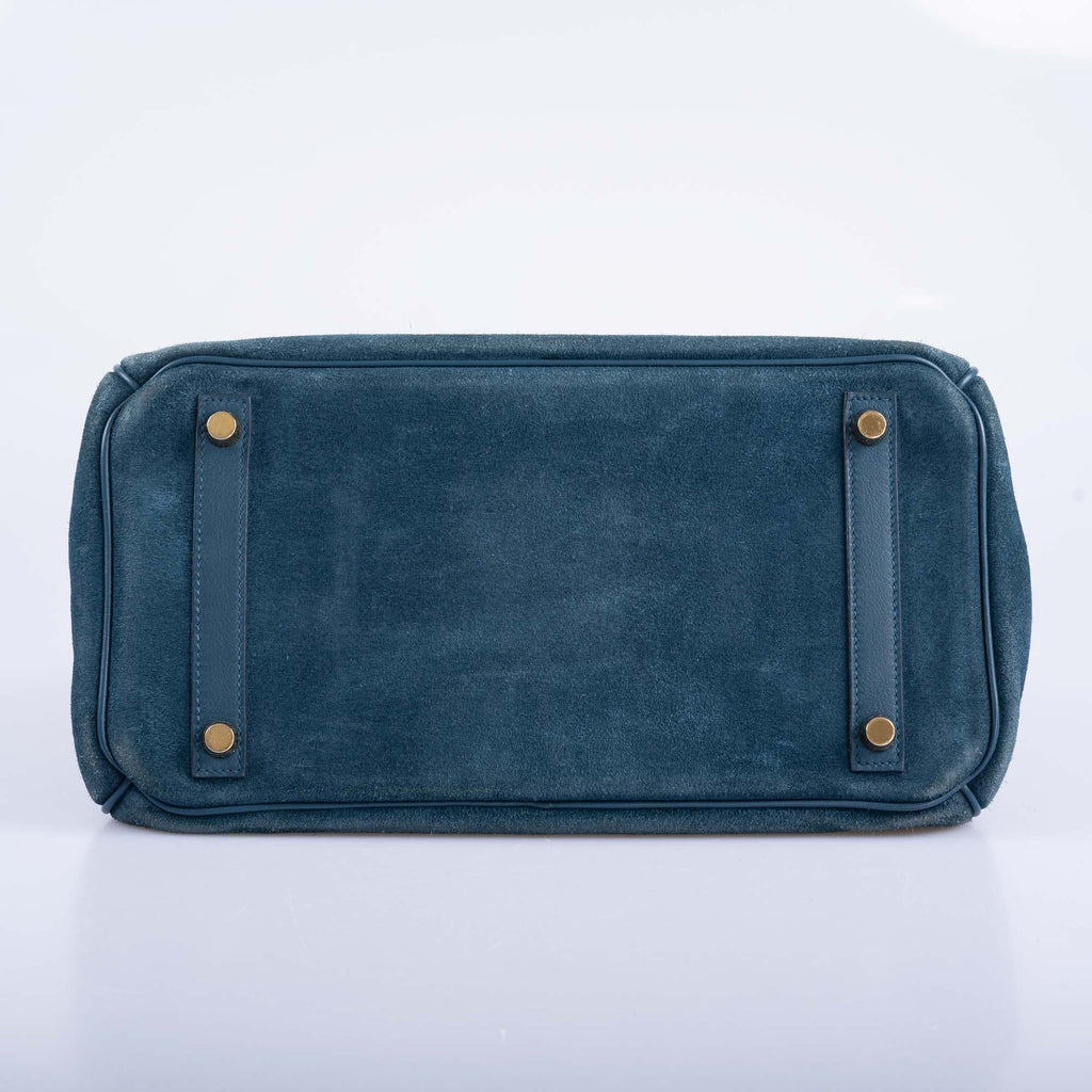Hermès Birkin 30 Bleu Tempête Grizzly Doblis/Swift Permabrass Hardware