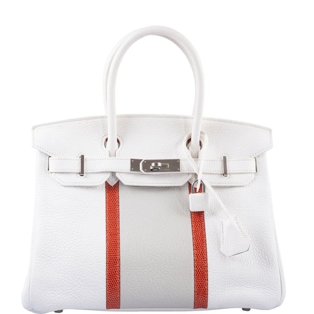 Hermès Birkin 30 Club White & Gris Perle Clemence Sanguine Lizard Palladium Hardware