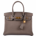 Hermès Birkin 30 Etoupe Taurillon Novillo Gold Hardware - 2019, D