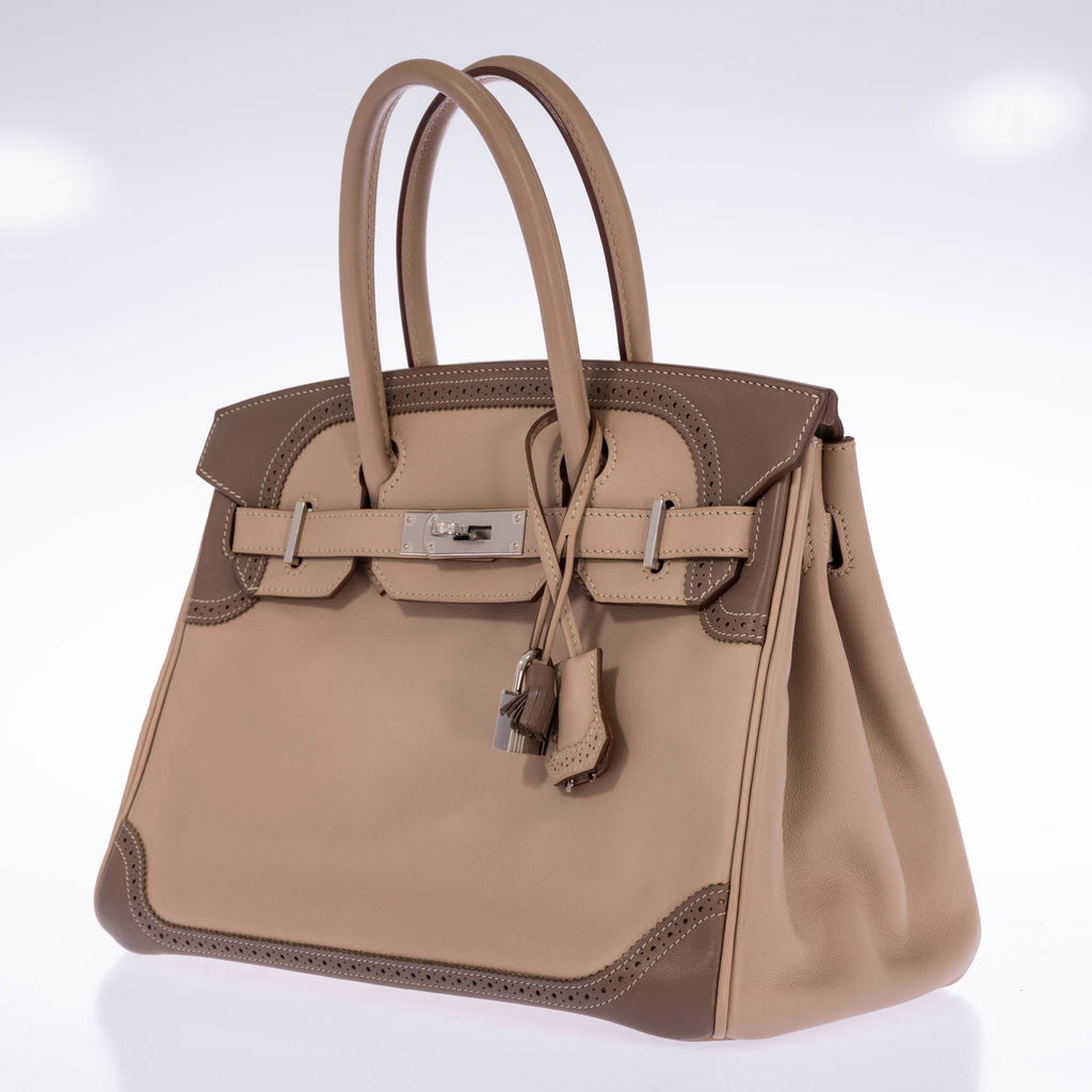Hermès Birkin 30 Ghillies Argile & Étoupe Swift Palladium Hardware