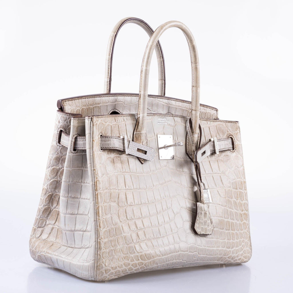 Hermès Birkin 30 Gris Cendre Himalaya Matte Niloticus Crocodile 18K White Gold and Diamond Hardware