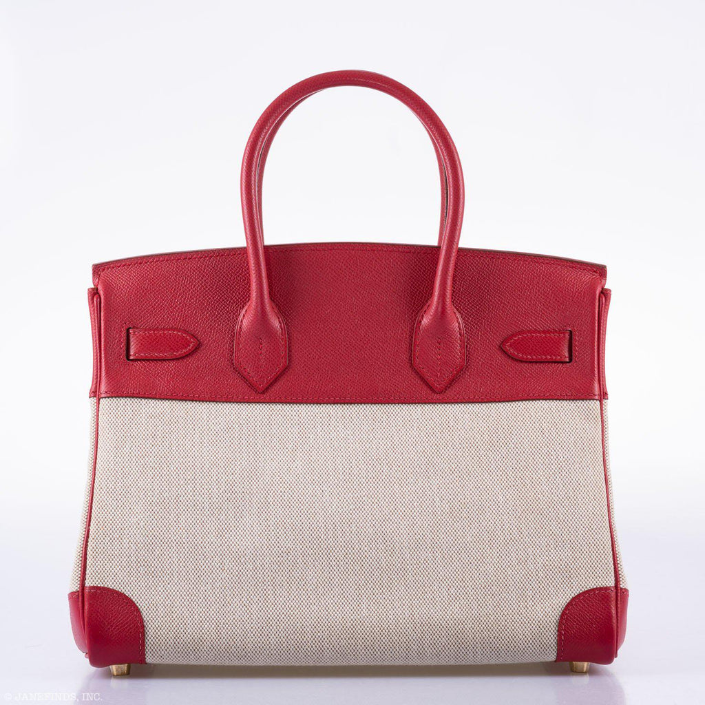 Hermès Birkin 30 Toile & Rouge Vif Courchevel Leather Gold Hardware