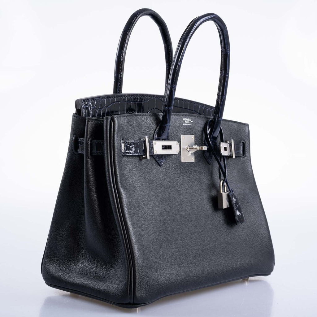 Hermès Birkin 30 Touch Shiny Bleu Marine Nilo Crocodile Black Novillo Palladium Hardware