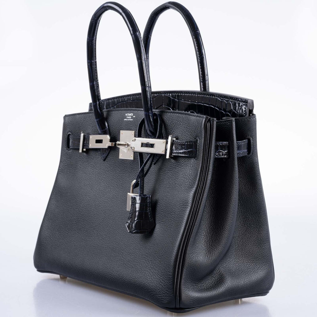 Hermès Birkin 30 Touch Shiny Bleu Marine Nilo Crocodile Black Novillo Palladium Hardware