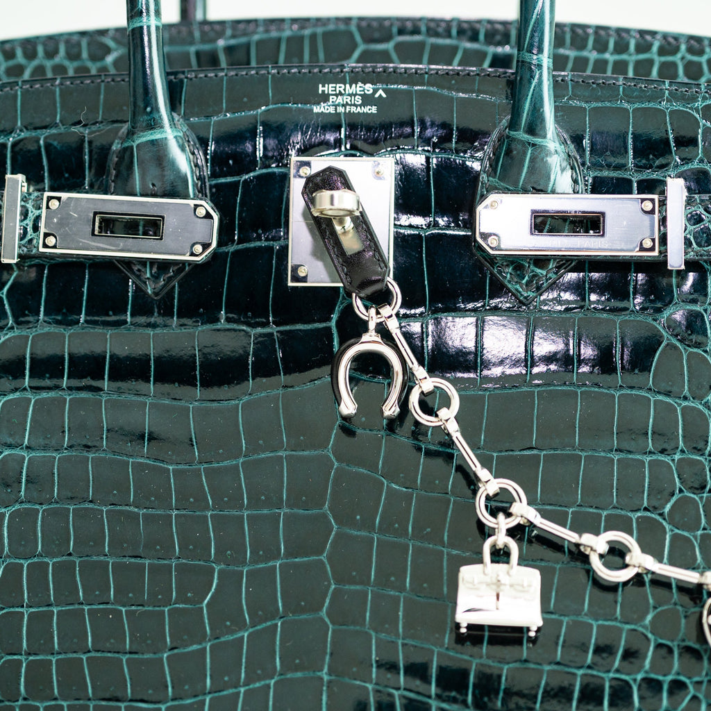 Hermès Birkin 30 Vert Cypres Shiny Porosus Crocodile Palladium Hardware