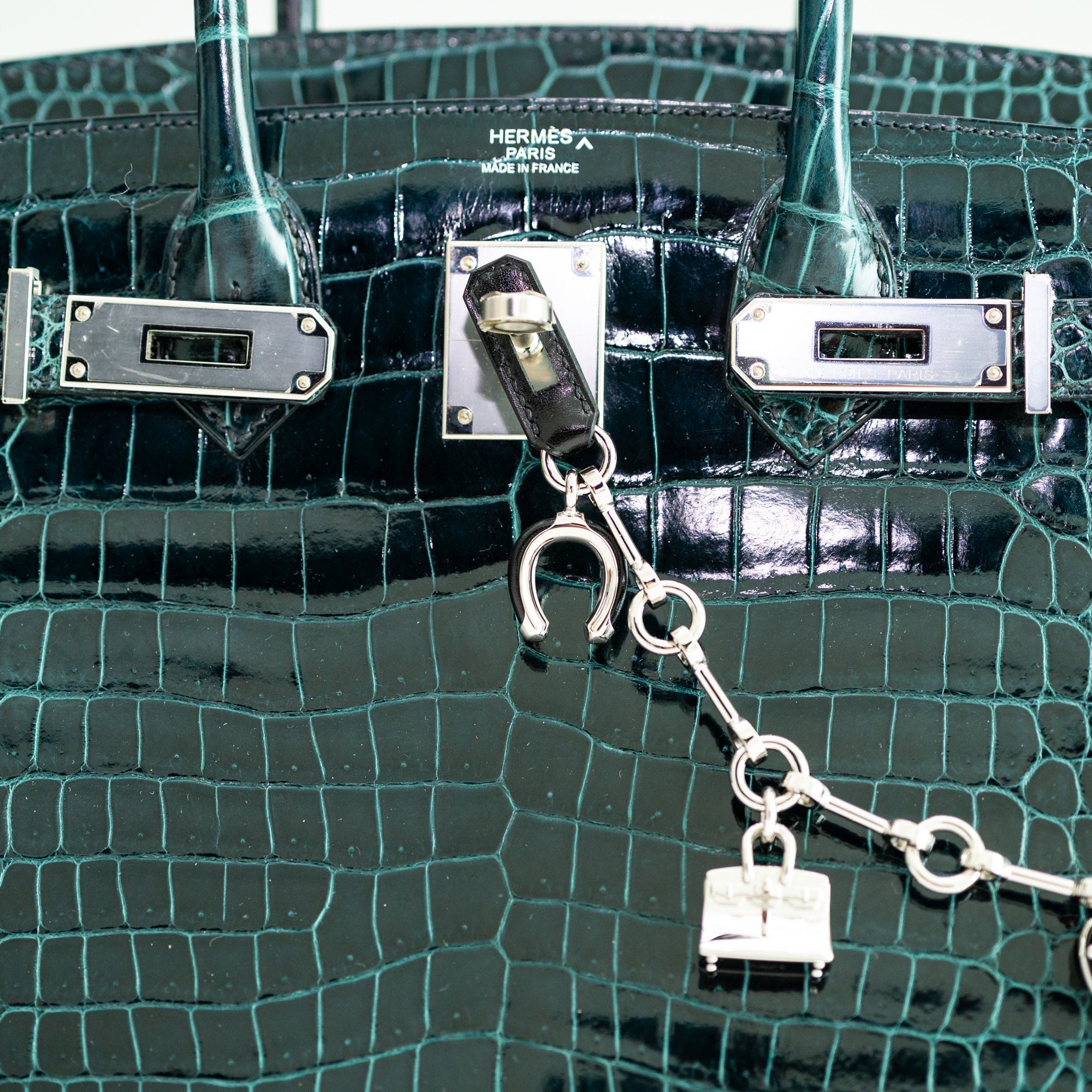 Hermès Birkin 30 Vert Cypres Shiny Porosus Crocodile Palladium Hardware