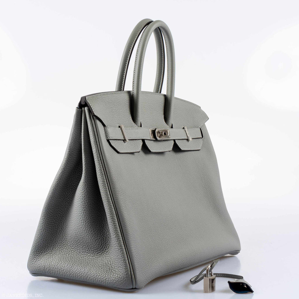 Hermès Birkin 35 Gris Mouette Verso Blue Agate Togo Palladium Hardware - 2016, X