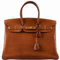 Hermès Birkin 35 Matte Fauve Barenia Porosus Crocodile Gold Hardware - 2008, L Square