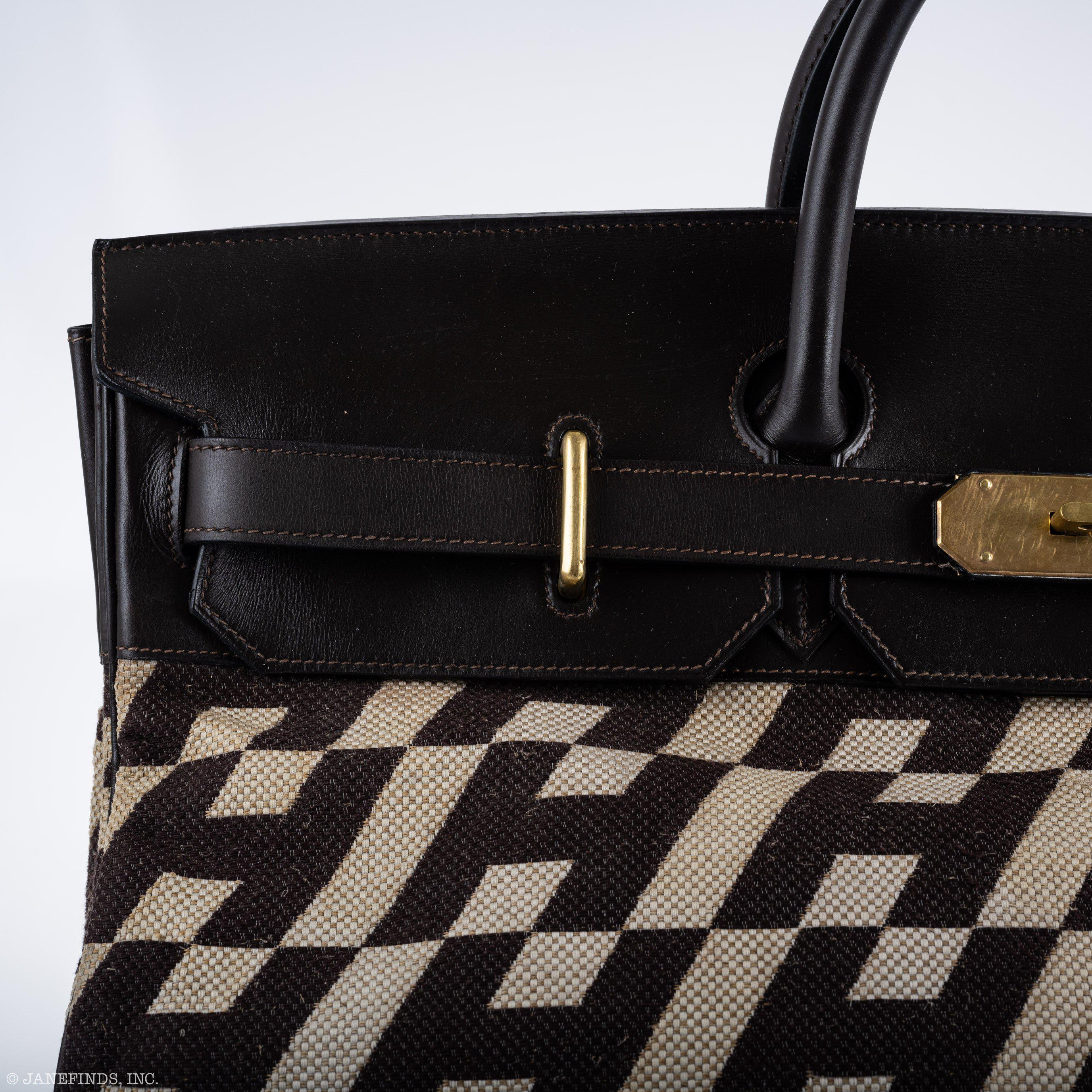 Hermès Birkin 50 HAC 1985 Ligne Ulysse Marron Fonce, Toile "H" Pattern Gilt Metal Hardware