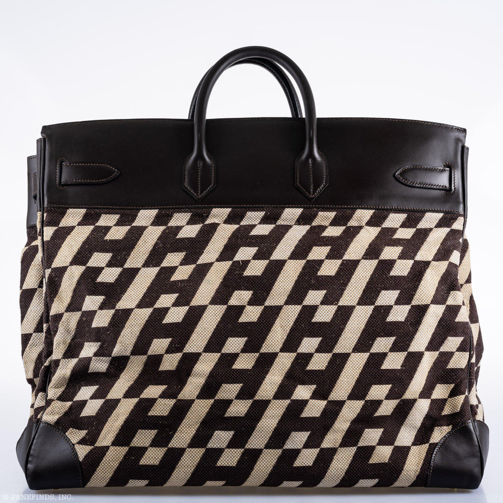 Hermès Birkin 50 HAC 1985 Ligne Ulysse Marron Fonce, Toile "H" Pattern Gilt Metal Hardware