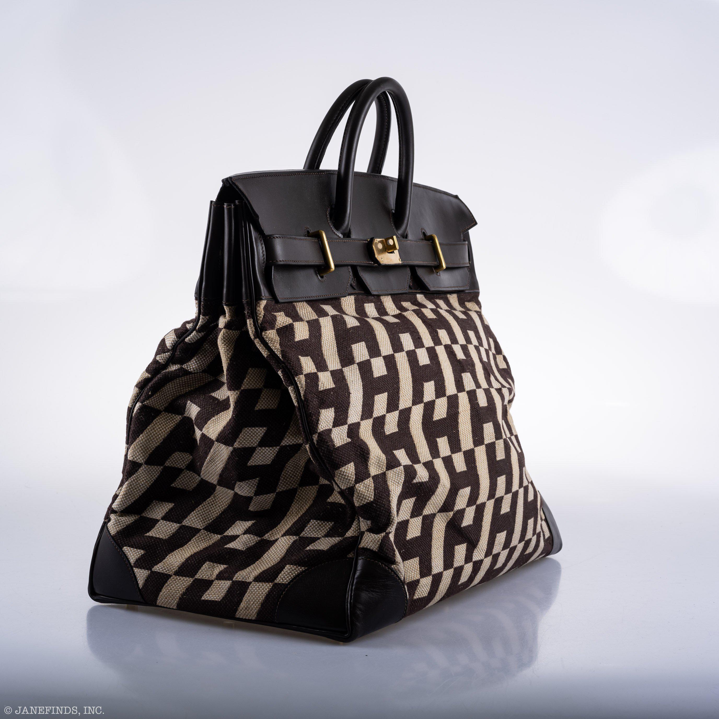 Hermès Birkin 50 HAC 1985 Ligne Ulysse Marron Fonce, Toile "H" Pattern Gilt Metal Hardware