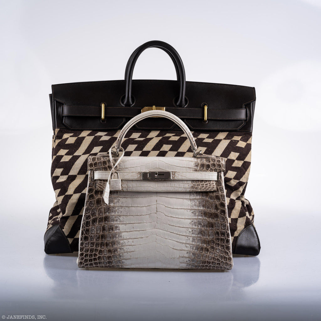 Hermès Birkin 50 HAC 1985 Ligne Ulysse Marron Fonce, Toile "H" Pattern Gilt Metal Hardware