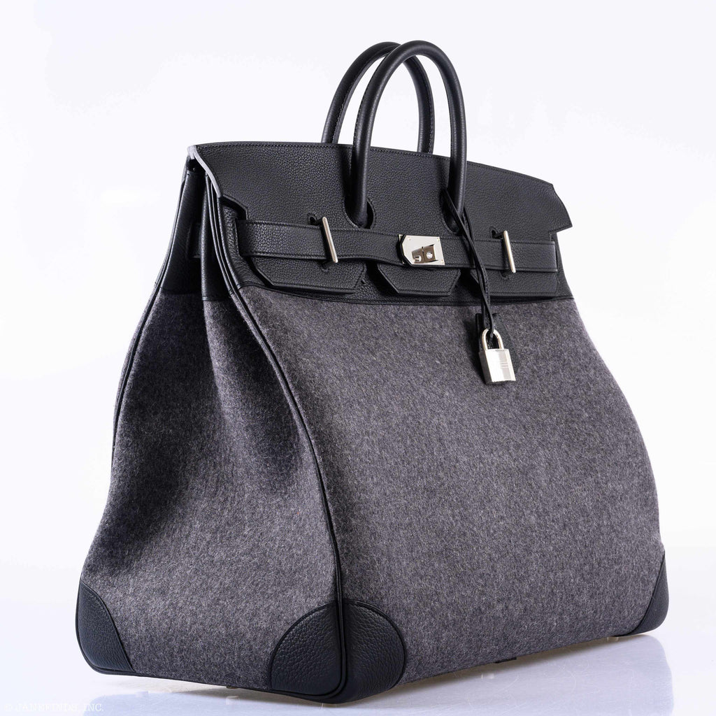 Hermès Birkin 50 HAC Gray Feutre Wool & Black Togo Leather Palladium Hardware