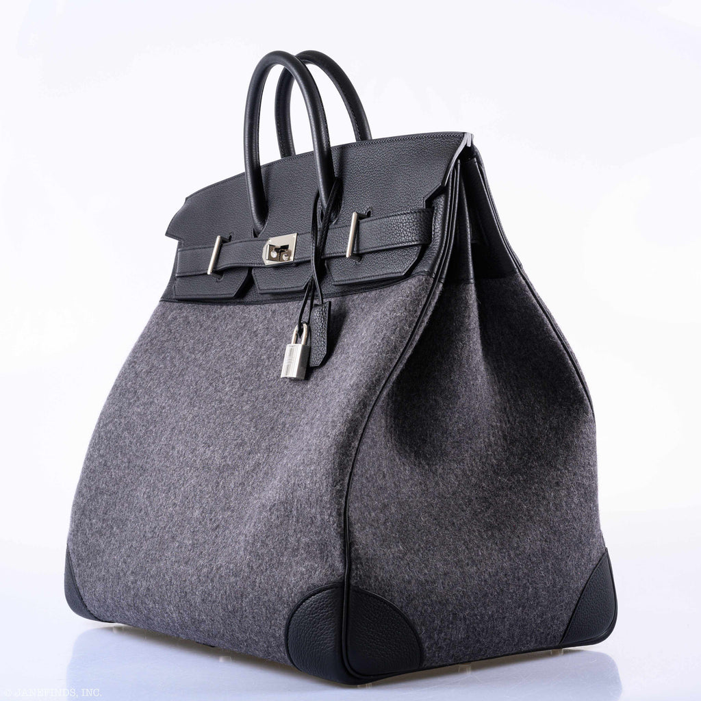 Hermès Birkin 50 HAC Gray Feutre Wool & Black Togo Leather Palladium Hardware
