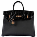 Hermès Birkin Touch 25 Black Togo & Niloticus Crocodile Rose Gold Hardware
