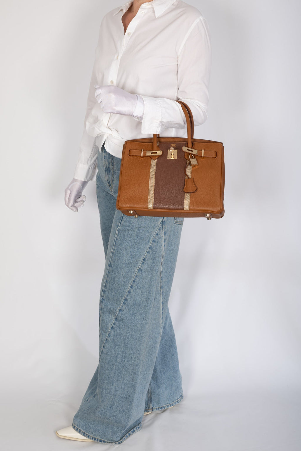 Hermès Club Birkin 30 Gold Clémence & Marron d'Inde Leather & Ficelle Lizard Permabrass Hardware