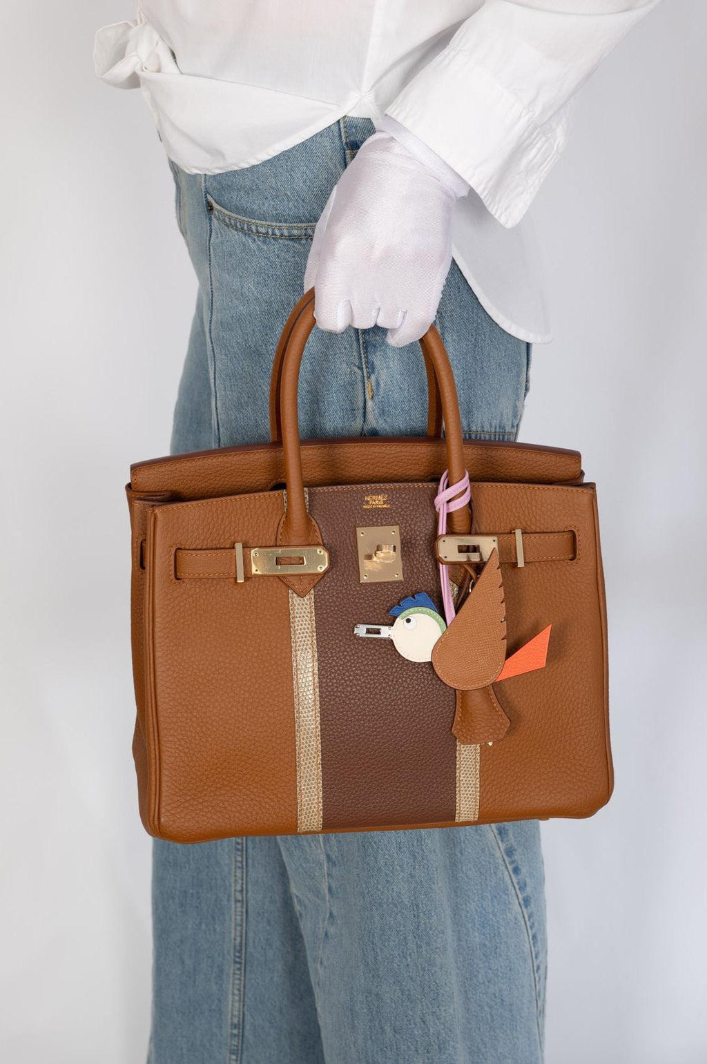 Hermès Club Birkin 30 Gold Clémence & Marron d'Inde Leather & Ficelle Lizard Permabrass Hardware