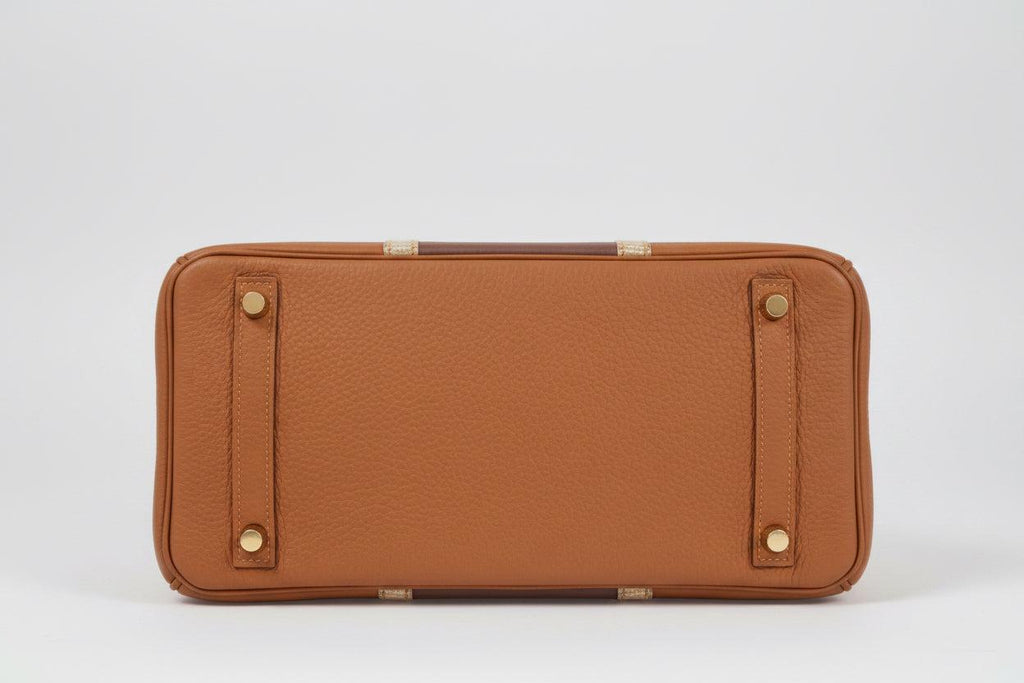 Hermès Club Birkin 30 Gold Clémence & Marron d'Inde Leather & Ficelle Lizard Permabrass Hardware