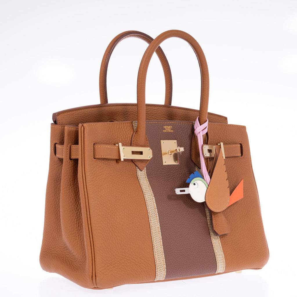 Hermès Club Birkin 30 Gold Clémence & Marron d'Inde Leather & Ficelle Lizard Permabrass Hardware