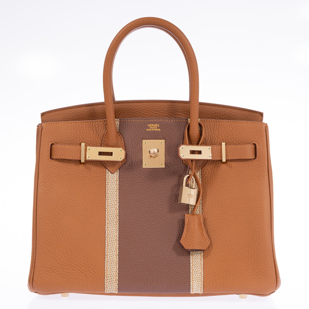 Hermès Club Birkin 30 Gold Clémence & Marron d'Inde Leather & Ficelle Lizard Permabrass Hardware