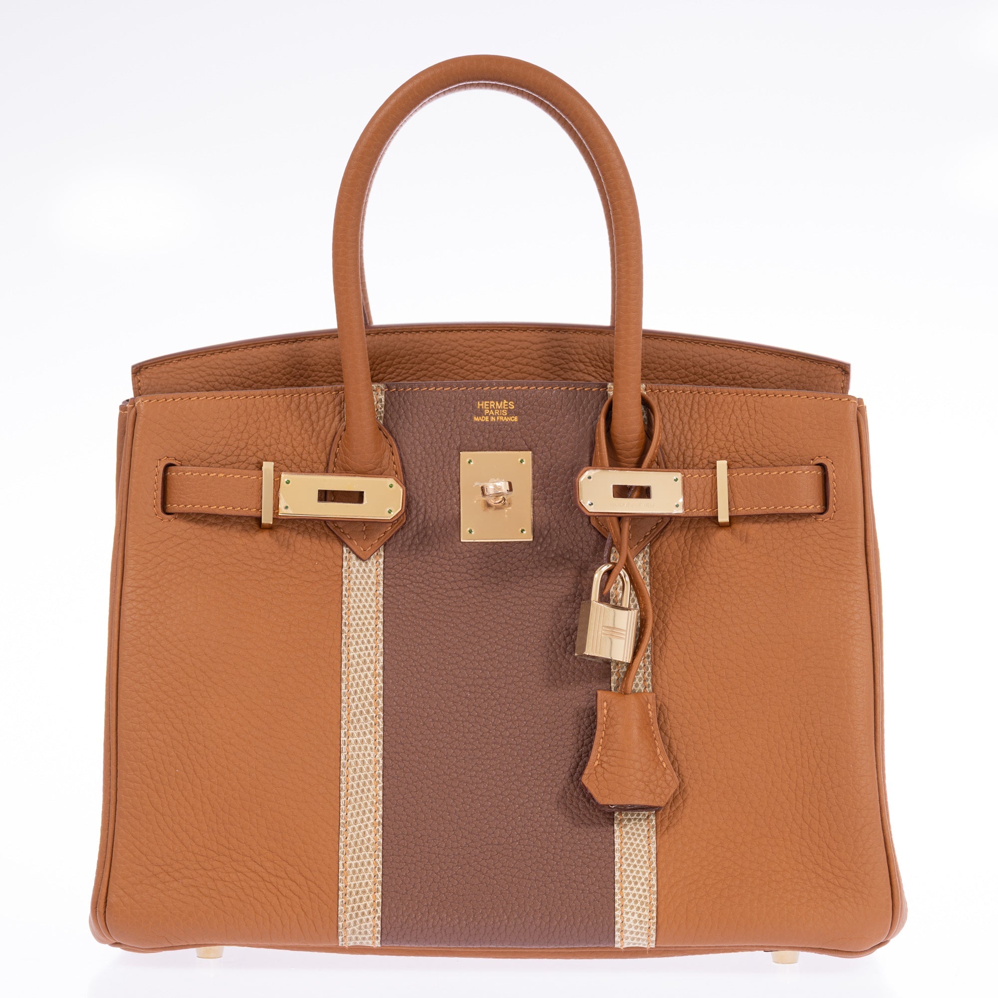 Hermès Club Birkin 30 Gold Clémence & Marron d'Inde Leather & Ficelle Lizard Permabrass Hardware