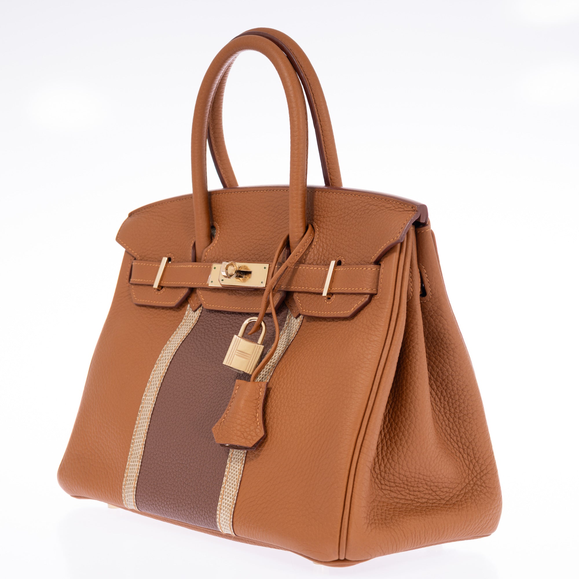 Hermès Club Birkin 30 Gold Clémence & Marron d'Inde Leather & Ficelle Lizard Permabrass Hardware