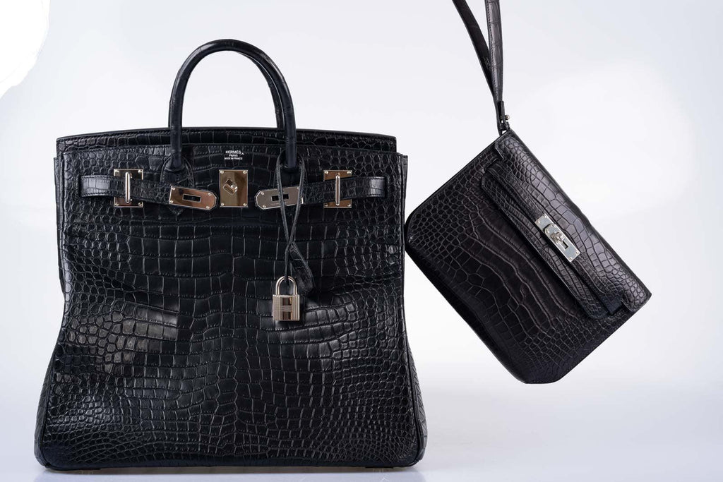 Hermès HAC Birkin 40 Black Matte Porosus Crocodile Palladium Hardware
