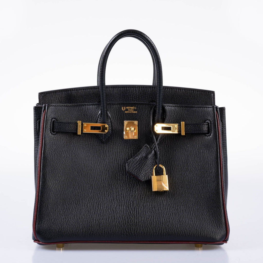 Hermès HSS Birkin 25 Black and Rouge H Chevre Gold Hardware