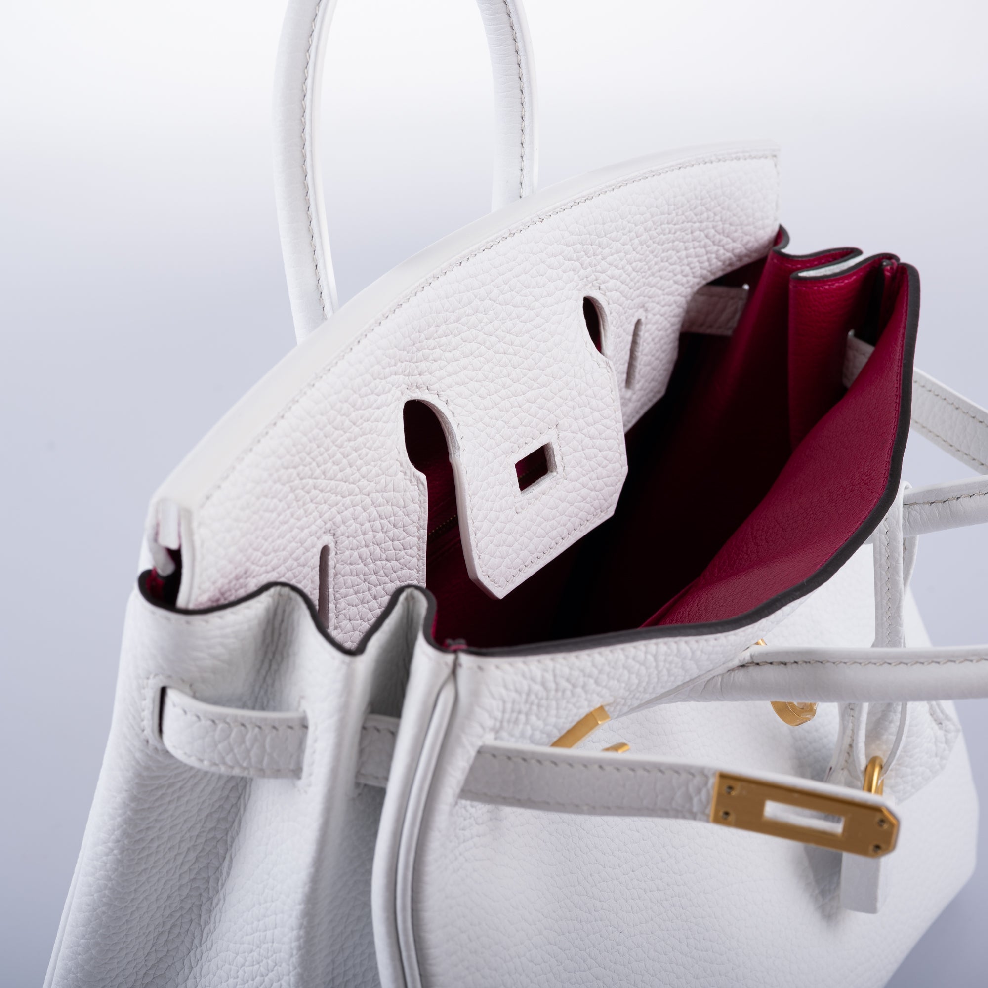Hermès HSS Birkin 25 White Togo and Rose Pourpre Interior with Brushed Gold Hardware