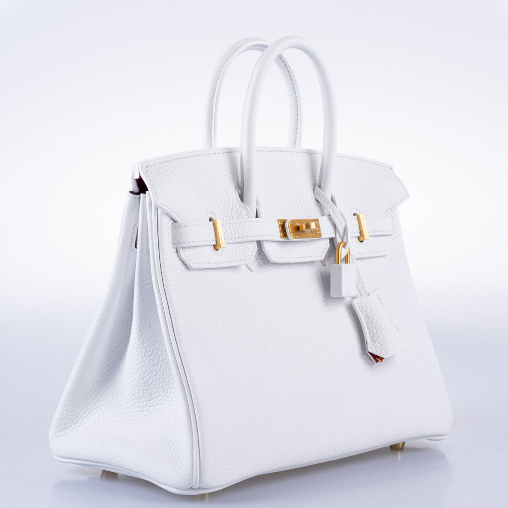 Hermès HSS Birkin 25 White Togo and Rose Pourpre Interior with Brushed Gold Hardware