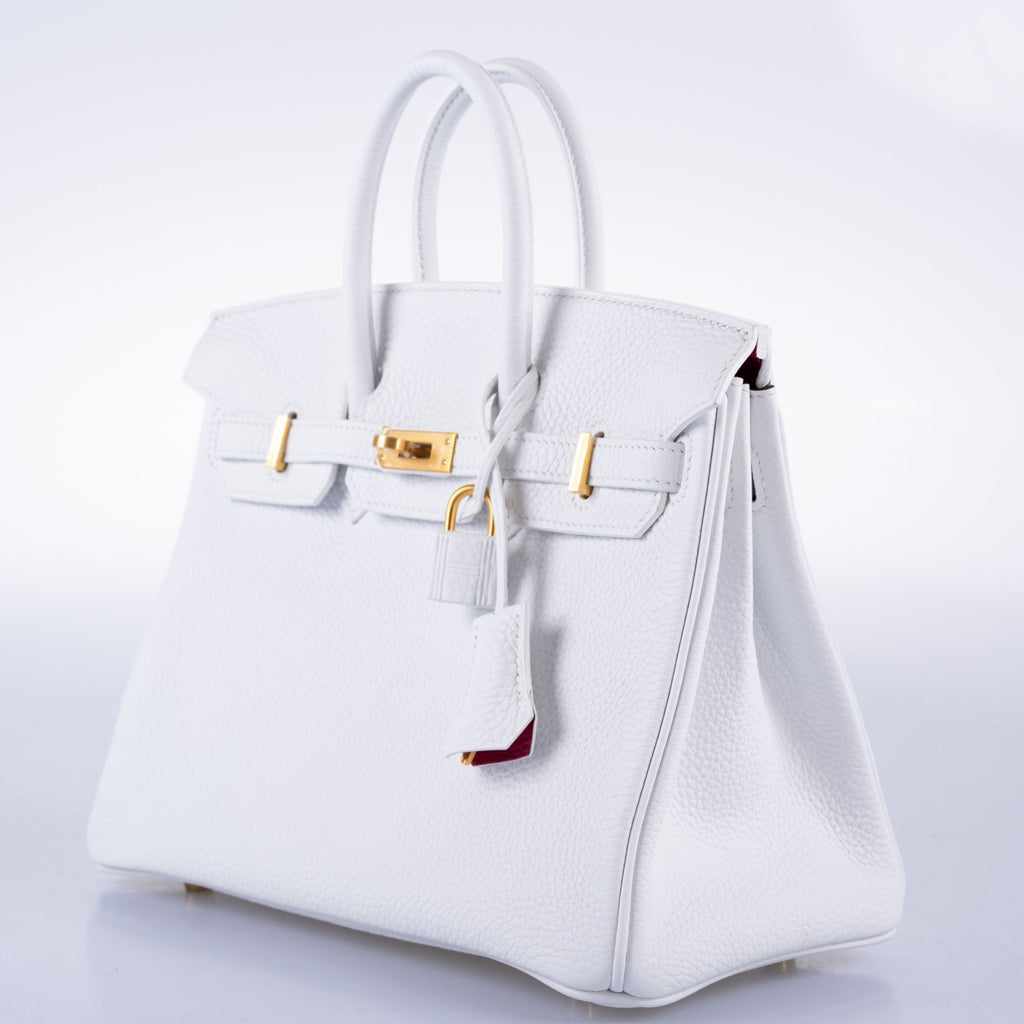 Hermès HSS Birkin 25 White Togo and Rose Pourpre Interior with Brushed Gold Hardware
