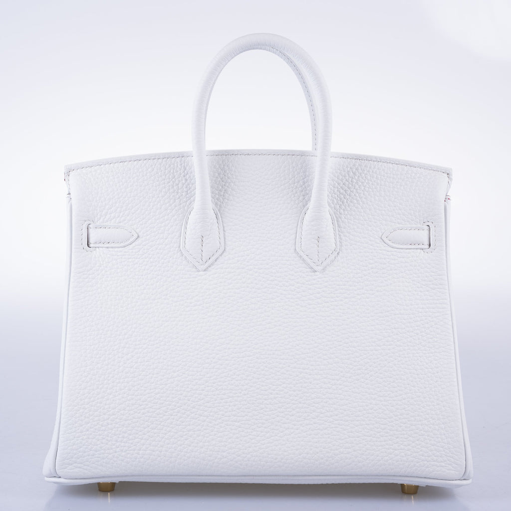 Hermès HSS Birkin 25 White Togo and Rose Pourpre Interior with Brushed Gold Hardware