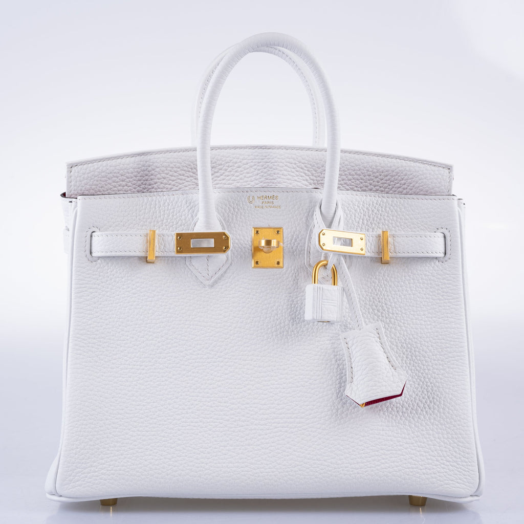 Hermès HSS Birkin 25 White Togo and Rose Pourpre Interior with Brushed Gold Hardware