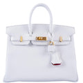 Hermès HSS Birkin 25 White Togo and Rose Pourpre Interior with Brushed Gold Hardware