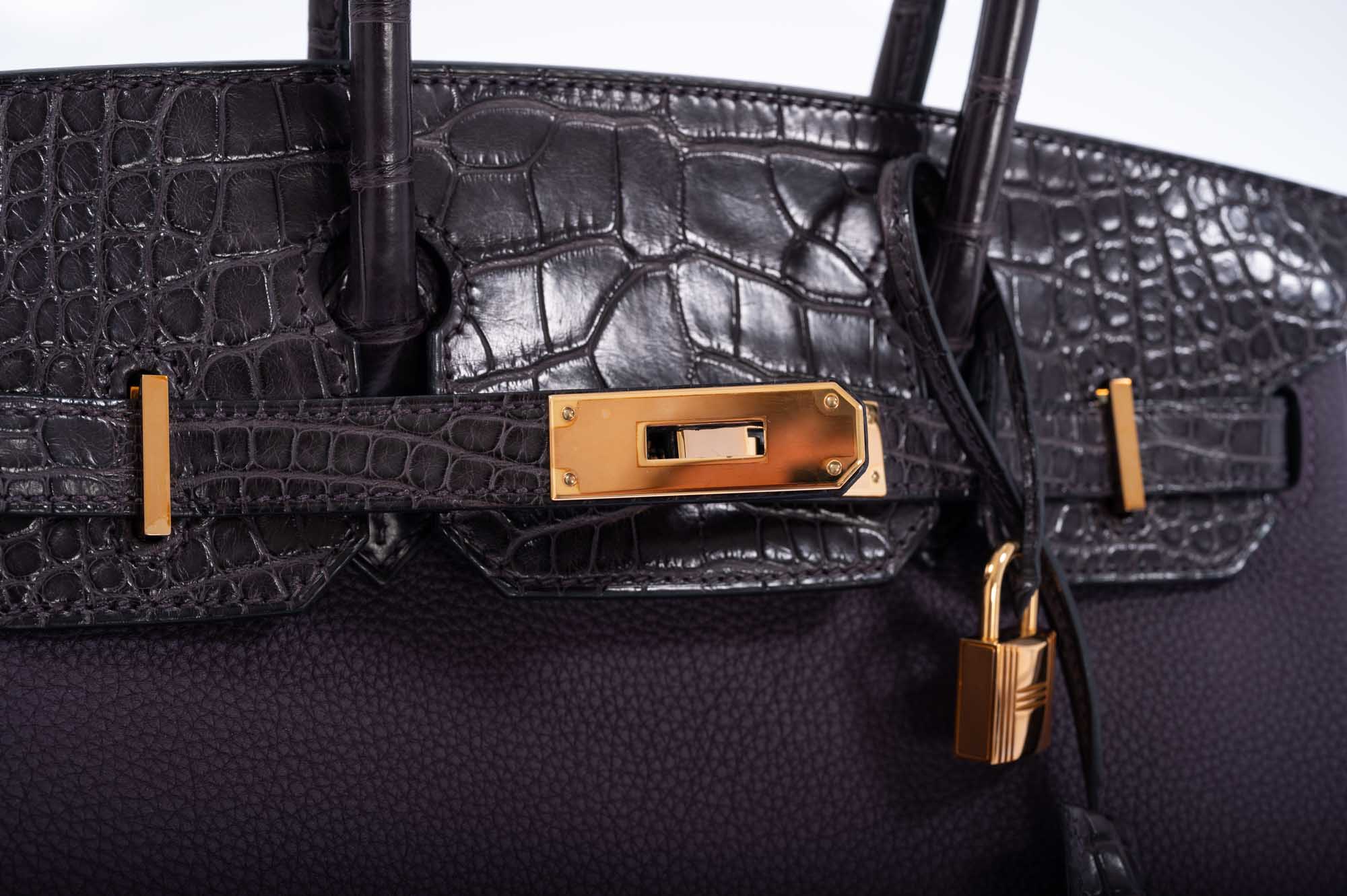 Hermès Touch Birkin 30 Prunoir Togo Raisin Matte Alligator Rose Gold Hardware