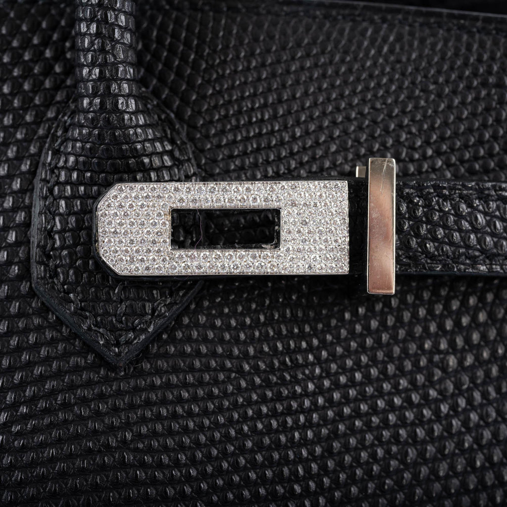 Vintage Hermès Birkin 25 Black Salvator Lizard With Jacob & Co. White Gold & Diamond Hardware - 2009, Square M