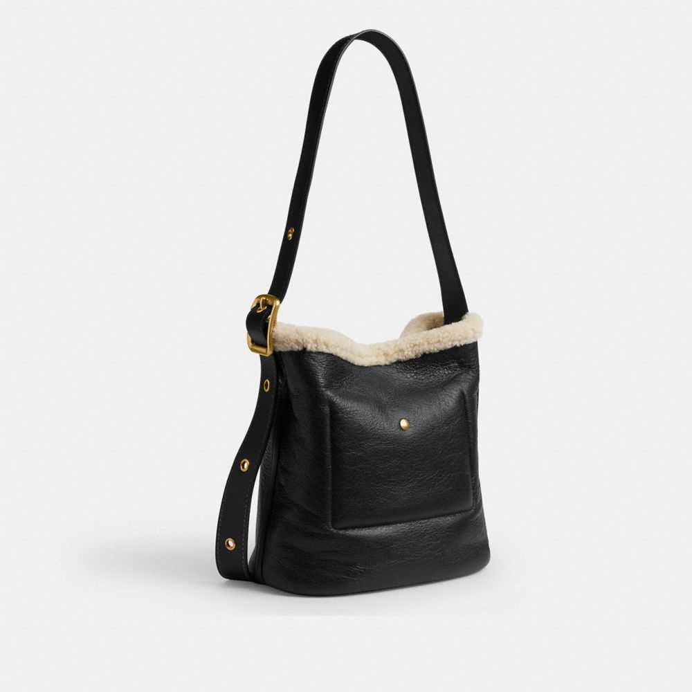 Coach Bleecker Bucket Bag In Shearling Brass Black Natural