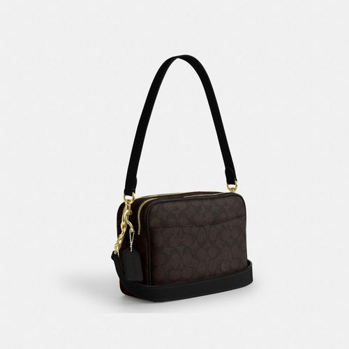 Coach Carey Crossbody Bag In Signature Canvas Gold Walnut Black